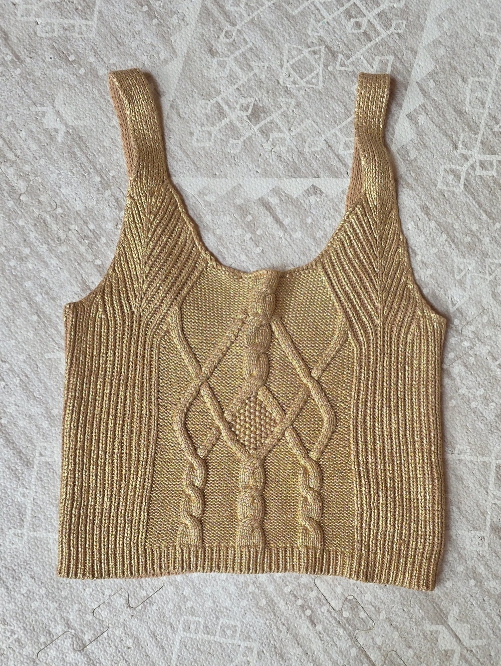Kika Vargas Metallic Gold Cable-Knit Crop Tank
